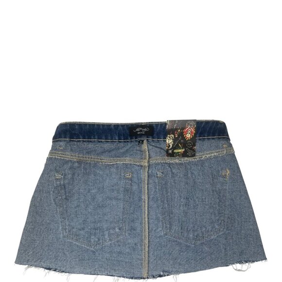 New Ed Hardy Tattoo Denim Jean Mini Skirt Size M Y2K Streetwear Edgy Grunge Punk - Picture 8 of 16
